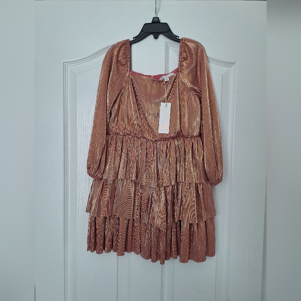 GB Girls Shiny Gold Layered Dress